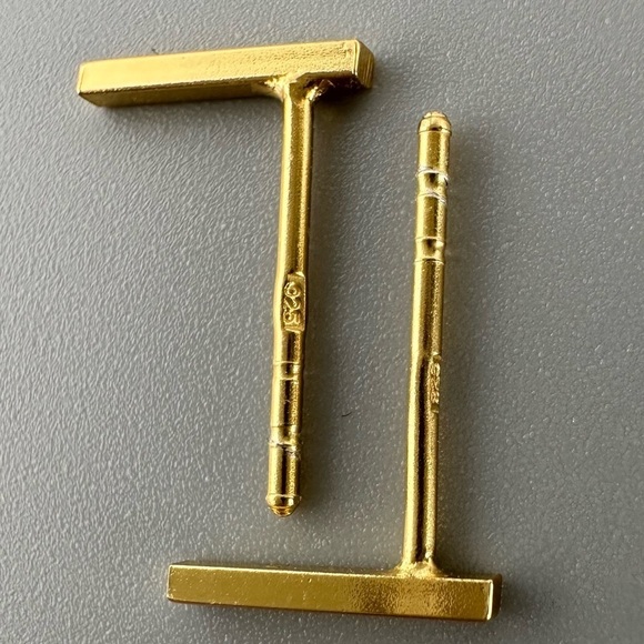 14k Gold Vermeil Bar Stud Earrings - Picture 7 of 10